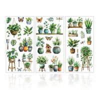 GLOBLELAND 3Pcs Potted Green Plants Furniture Transfer 6x12inch Lush Green Plants Rub on Transfer Self-Adhesive Wall Art Decals for Bedroom Living Room Desk Table Decoration