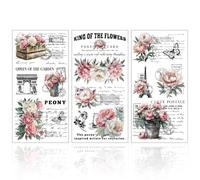 GLOBLELAND 3Pcs Vintage Pink Peony Furniture Transfer 6x12inch Romance Text Rub on Transfer Self-Adhesive Wall Art Decals for Bedroom Living Room Desk Table Decoration