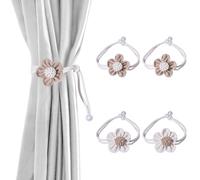 GLOBLELAND 4 Pcs 2 Colors Handmade Knitting Curtain Tie Back Linen Boho Curtain Ties Flower Pearl Curtains Tiebacks Curtain Holdbacks for Home Office Window Draperies