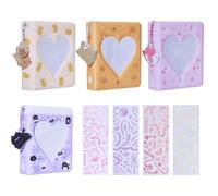 GLOBLELAND 4 Sets 4x3 Inch Mini Photo Album Love Heart Hollow Photocard Binder 36 Pockets Mini Photo Card Book Holder With Pendant DIY Keychian Cute Decorative Stickers For Collecting Picture
