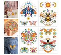 GLOBLELAND 4 Sheets 11.7x8.3" Insect Divination Colorful Water Soluble Embroidery Stabilizer Magic Stars Moon Hand Sewing Stabilizers Self Adhesive Washable Embroidery Stabilizer for Beginners