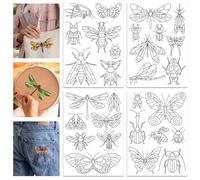 GLOBLELAND 4 Sheets 11.7x8.3inch Insect Stick and Stitch Water Soluble Stabilizer Bees Butterflies Dragonflies Beetles Hand Embroidery for DIY Sewing Embroidery Adhesive Hand Sewing Stabilizers