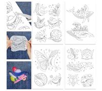 GLOBLELAND 4 Sheets 16Pcs Crystal Dreamy Whale Stick and Stitch Water Soluble Stabilizer for Embroidery Adhesive Hand Sewing Stabilizers Non-Woven Fabrics Aid Drawing Sketch 11.7x8.3inch