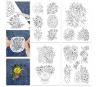 GLOBLELAND 4 Sheets 16Pcs Halloween Flower and Organ Skeleton Water Soluble Stabilizer Brain Heart Hand Sewing Stabilizers Stick and Stitch Self Adhesive Wash Away Stabilizer for Bags Cloth Embroidery
