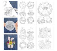 GLOBLELAND 4 Sheets 17Pcs Easter Day Bunny Wreath Stick and Stitch Water Soluble Stabilizer for Embroidery Adhesive Hand Sewing Stabilizers Non-woven Fabrics Aid Drawing Sketch 11.7x8.3inch