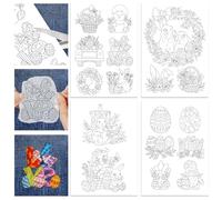 GLOBLELAND 4 Sheets 17Pcs Easter Day Rabbit Gnome Wreath Stick and Stitch Water Soluble Stabilizer for Embroidery Adhesive Hand Sewing Stabilizers Non-Woven Fabrics Aid Drawing Sketch 11.7x8.3inch