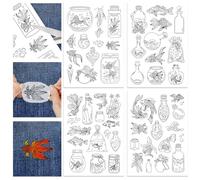 GLOBLELAND 4 Sheets 54Pcs Fish in Bottle Stick and Stitch Water Soluble Stabilizer for Embroidery Adhesive Hand Sewing Stabilizers Non-Woven Fabrics Aid Drawing Sketch 11.7x8.3inch