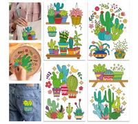 GLOBLELAND 4 Sheets Cactus Colorful Water Soluble Hand Sewing Stabilizers Dream Succulent Plants Wash Away Embroidery Stabilizer Embroidery Stitch Practice for Embroidery Beginners