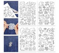 GLOBLELAND 4 Sheets Cartoon Animal Water Soluble Stabilizer Hand Sewing Stabilizers with Pre Printed Stick and Stitch Self Adhesive Wash Away Stabilizer for Bags Cloth Embroidery Hand Sewing Lover