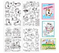 GLOBLELAND 4 Sheets Cartoon Dogs and Cats Clear Stamps Yoga Dog Clear Stamp Shower Cat Silicone Stamp Seals Transparent Stamps for Cards Making DIY Scrapbooking Photo Album Journal Home Decoration