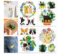 GLOBLELAND 4 Sheets Cats and Dogs Colorful Water Soluble Hand Sewing Stabilizers Flowers Plants Wash Away Embroidery Stabilizer Embroidery Stitch Practice for Embroidery Beginners Lovers