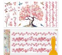 GLOBLELAND 4 Sheets Cherry Blossoms and Bird Rub on Transfers Pink Tree Branch Transfer Stickers UV Self-Adhesive Furniture Decor Transfers for Bedroom Living Room Desk Table Decoration
