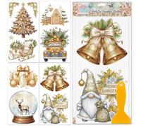 GLOBLELAND 4 Sheets Christmas Golden Crystal Ball Furniture Transfers Stickers 6x12inch Christmas Tree Gnome Rub on Transfer UV Self-Adhesive Stickers Wall Art Craft for Bedroom Living Room Table