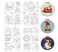GLOBLELAND 4 Sheets Christmas Snowman Santa Claus Tree Water Soluble Hand Sewing Stabilizers for Fabric Embroidery Stitch Practice Wash Away Embroidery Stabilizers Stickers for Embroidery