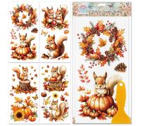 GLOBLELAND 4 Sheets Colorful Autumn Cute Squirrel Rub on Transfers Pumpkin Flowers Furniture Decor Transfers Decal Transfers Stickers for Bedroom Living Room Desk Table Decoration