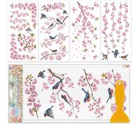 GLOBLELAND 4 Sheets Colorful Peach Blossoms Rub on Transfer Stickers for Furniture 12x6inch Florals Transfer Decals Flowers Birds Self-Adhesive Stickers for Bedroom Living Room Desk Table Decor