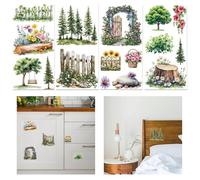 GLOBLELAND 4 Sheets Garden Rub on Transfer for Crafts 11.8x5.9inch Tree Daisy Lily Flower Leaves Transfer Stickers UV Self-Adhesive Wall Art Decals for Bedroom Living Room Desk Table Decoration