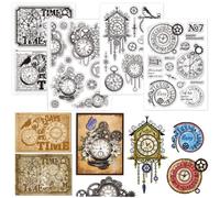 GLOBLELAND 4 Sheets Gear Clock Clear Stamp for Scrapbooking Pocket Watch Silicone Stamps Steampunk Gears Transparent Stamp Set for Card Making DIY Embossing Journaling