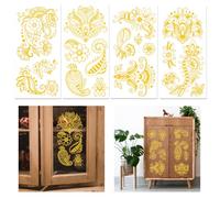 GLOBLELAND 4 Sheets Gold Artistic Flowers Transfer 11.8x5.9inch Paisley Patterns Rub on Transfer Mandala Pattern Self-Adhesive Wall Art Decals for Farm Bedroom Living Room Desk Table Decoration