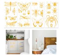 GLOBLELAND 4 Sheets Golden Insect Rub on Transfer for Furniture 11.8x5.9inch Butterflies Dragonflies Moths Decor Rub on Transfer Self Adhesive Decals Butterfly Stickers for Home Decor