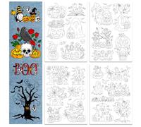 GLOBLELAND 4 Sheets Halloween Elements Water Soluble Hand Sewing Stabilizers for Fabric 11.6x8.2 Inch Embroidery Stitch Practice Embroidery Patterns Transfers for Embroidery Beginners