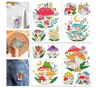 GLOBLELAND 4 Sheets Magic Mushrooms Colorful Water Soluble Hand Sewing Stabilizers Fantasy Mushrooms Wash Away Embroidery Stabilizer Embroidery Stitch Practice for Embroidery Beginners Lovers