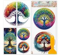 GLOBLELAND 4 Sheets Magic Tree of Life Furniture Transfers 6x12inch Magic Colorful Tree Rub on Transfer UV Self-Adhesive Stickers Wall Art Craft for Bedroom Living Room Decoration