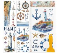 GLOBLELAND 4 Sheets Ocean Lighthouse Furniture Transfer 11.8x5.9inch Landscape Anchor Rub on Transfer Starfish Self-Adhesive Wall Art Decals for Bedroom Living Room Desk Table Decoration