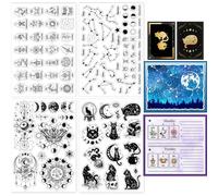 GLOBLELAND 4 Sheets Tarot Cards Clear Stamps for Card Making 12 Zodiac Signs Silicone Clear Stamp Seals Magic Cat Divination Transparent Stamps for DIY Scrapbooking Journals Decorative Photo Album