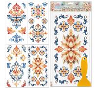 GLOBLELAND 4 Sheets Tile Pattern Rub on Transfer for Crafts 12x6inch Retro Pattern Transfer Stickers UV Self-Adhesive Furniture Decor Transfers Mandala Decal Transfers for Bedroom Decoration