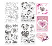 GLOBLELAND 4 Sheets Valentine's Day Clear Stamps Set for Cards Making Love Hearts Corner Transparent Stamp Lover Hands Background Silicone Stamps Seal for DIY Scrapbooking Embossing Photo Album Decor