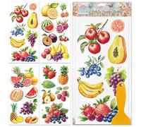 GLOBLELAND 4 Sheets Various Fruits Rub on Transfers for Furniture Decor 11.8x5.9 inches Colorful Fruits Waterproof UV DTF Decals Summer Foods Transfer Stickers for Desk Bedroom Living Room