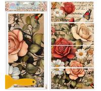GLOBLELAND 4 Sheets Vintage Flowers Rub on Transfers Roses Daisies Furniture Decor Transfers Vintage Words Butterfly Decal Transfers for Bedroom Living Room Desk Table Decoration