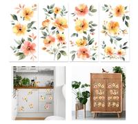 GLOBLELAND 4 Sheets Watercolor Yellow Flowers Transfer Stickers for Crafts 11.8x5.9inch Leaves Rub on Transfer UV Self-Adhesive Wall Art Decals for Bedroom Living Room Desk Table Decoration