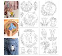 GLOBLELAND 4 Sheets Wild Animals and Flowers Water Soluble Stabilizer Hand Embroidery for DIY Sewing Embroidery Adhesive Hand Sewing Stabilizers Non-Woven Fabrics 11.7x8.3inch