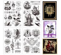 GLOBLELAND 4 Sheets Witchcraft Magic Clear Stamps for DIY Scrapbooking Moon Phases Tarot Silicone Clear Stamp Seals Witch Crow Transparent Stamps for Cards Making Photo Album Journal Home Decoration