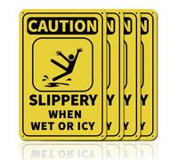 GLOBLELAND 4Pcs Caution Slippery When Wet or Icy Metal Sign 8x12inch 35 Mil Aluminum Warning Sign for Outdoor Areas Driveways Walkways Parking Lots Staircases UV Protected and Waterproof