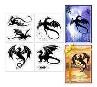 GLOBLELAND 4Pcs Mini Fire-Breathing Dragon Clear Stamps for DIY Scrapbooking Stars Flame Silicone Stamp Seals Transparent Stamps for Cards Making Photo Album Journal Home Decoration 2.2x2.2inch