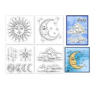 GLOBLELAND 4Pcs Mini Sun Moon Star Clear Stamps for DIY Scrapbooking Clouds Silicone Stamp Seals Shinny Star Transparent Stamps for Cards Making Photo Album Journal Home Decoration 2.2x2.2inch
