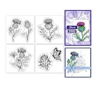 GLOBLELAND 4Pcs Mini Thistle Butterfly Plant Clear Stamps for DIY Scrapbooking Mini Flower Silicone Clear Stamp Seals Transparent Stamps for Cards Making Photo Album Journal