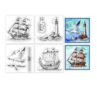GLOBLELAND 4Pcs Sailing Boat Clear Stamps for DIY Scrapbooking Seagull Mini Silicone Clear Stamp Seals 5.5x5.5cm Transparent Stamps for Cards Making Photo Album Journal