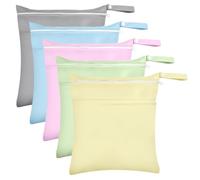 GLOBLELAND 5 Pack Wet Dry Bags with Two Zippered Pockets for Swimming Beach Pool 14x12inch Reusable Washable Colorful Travel Wet Bags for Yoga Gym Swimsuits Toiletries