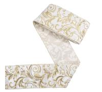 GLOBLELAND 5 Yards Ivory Luxe Velvet Wired Ribbon with Embroidery Design 4 Inch Christmas Ribbon for Christmas Tree Decoration Big Bow Gift Wrapping Crafts Wreaths Supplies