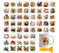 GLOBLELAND 56 Sheets Flower Animals Transfer Sticker for Cup Craft 3.9x3.6 inch Sunflowers Roses Decal Stickers Spring Florals Birds Animals Rub on Transfer for Christmas Furniture Bottle Glass Decor