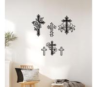GLOBLELAND 6 PCS Cross PVC Panel Wall Art Flowers Bohemian Aesthetic Wall Decal Lily Home Decor for Church Chapel Sanctuary Living Room Bedroom Kitchen Balcony Garden Hotel