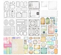 GLOBLELAND 6 Sheets Vintage Border Label Clear Stamps Set with 3 Acrylic Blocks and 2 Styles Scrapbook Papers for Card Making DIY Scrapbooking Photo Album Decor