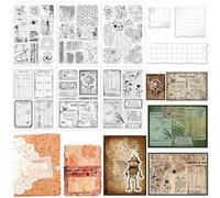 GLOBLELAND 6 Sheets Vintage Stains Background Clear Stamps Set with 3 Pcs Acrylic Blocks and 2 Style Scrapbook Papers for Card Making DIY Scrapbooking Photo Album Decor