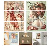 GLOBLELAND 6 Sheets Vintage Victoria Lady Furniture Transfer 6x12inch Flowers Romance Rub on Transfer UV Self-Adhesive Stickers Wall Art Craft for Bedroom Living Room Desk Table Decoration