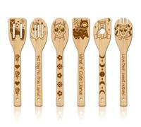 GLOBLELAND 6Pcs Alpaca Llama Wooden Spoons Utensil Set Cute Animal Bamboo Carving Kitchen Cooking Utensils Wooden Engraved Cooking Spatula Set for Kitchen Fun House Mother Friend Women Warming Gift