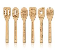 GLOBLELAND 6Pcs Bible Flowers Wooden Spoons Utensil Set Bible Phrase Bamboo Carving Kitchen Cooking Utensils Wooden Engraved Cooking Spatula Sets for Kitchen Fun House Warming Gift